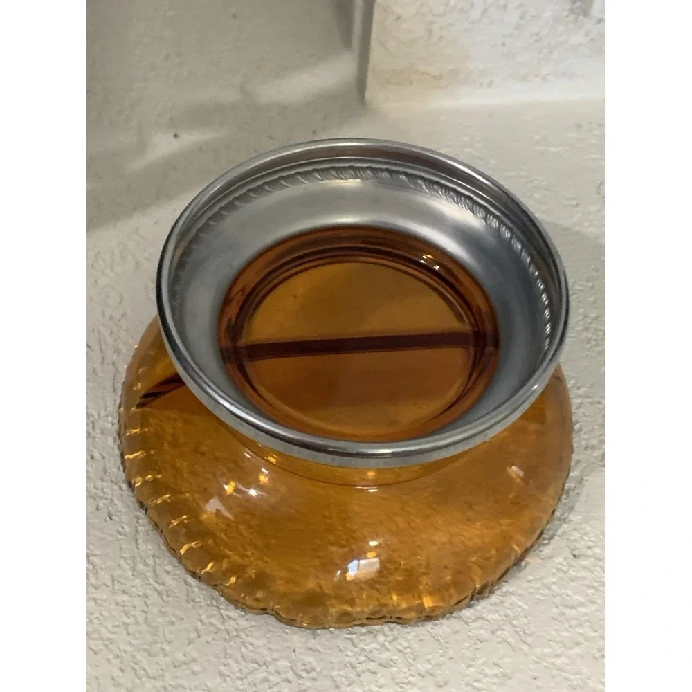 Art Deco Farber Bros. Krome-Kraft Divided Amber Glass Silver Candy Dish Bowl